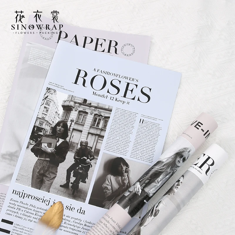 

Wholesale 100% Waterproof Plastic Newspaper Design Gift Bouquet Wrapping Paper