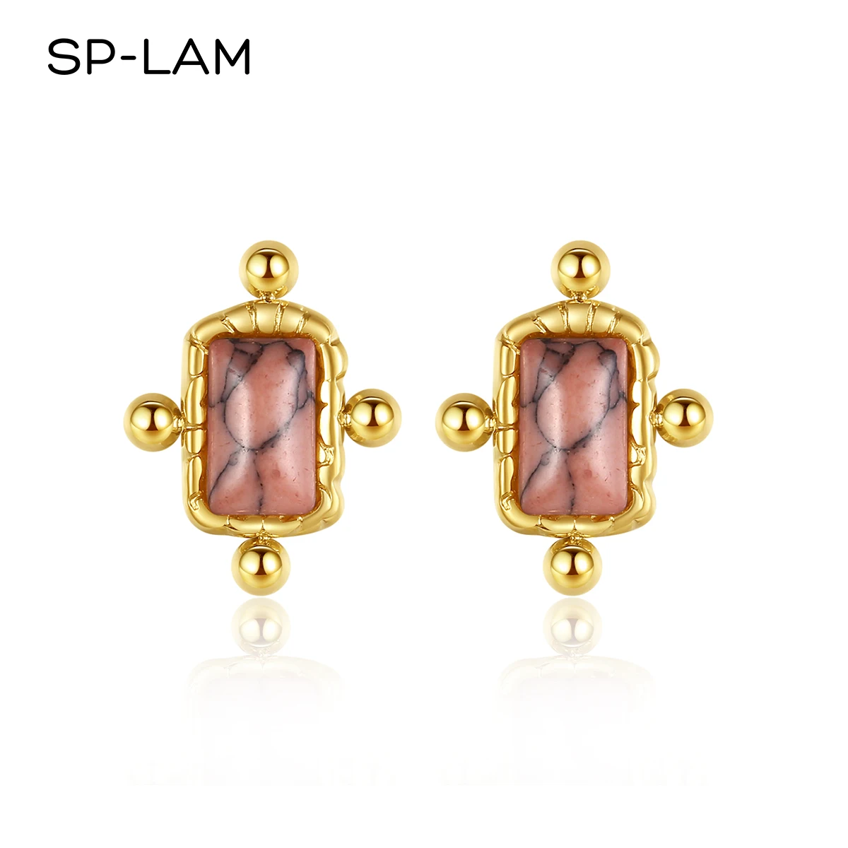 

SP-LAM Pink Turquoise Stone Small Cute Woman Jewelry Stainless Steel Stud Earring