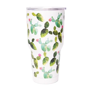 Image of Wholesale 30oz Camping Tumblers Green Cactus Stainless Steel 30oz Cups Leopard Horn Double Wall SS Cups DOM-1081175
