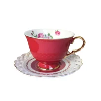 

New bone china afternoon tea cup set 6 set red tea cup saucer high quality