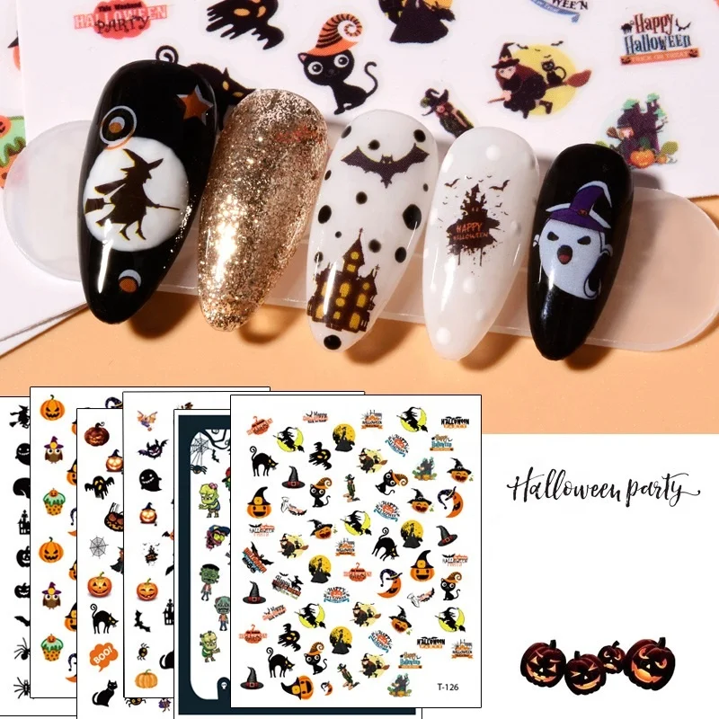 

54pcs Halloween Nail Art Sticker Pumpkin Skull Waterproof Nail Sticker Little Red Book Nail Art Stickers, Picture shows