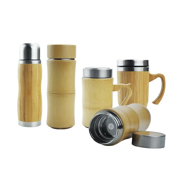 

MIKENDA Stainless steel vacuum thermos bamboo coffee cup water bottles