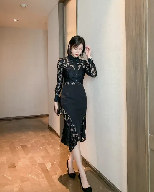 

Autumn New Style Women's Sexy See Through Lace Two Piece Sexy Night Clubs Dress