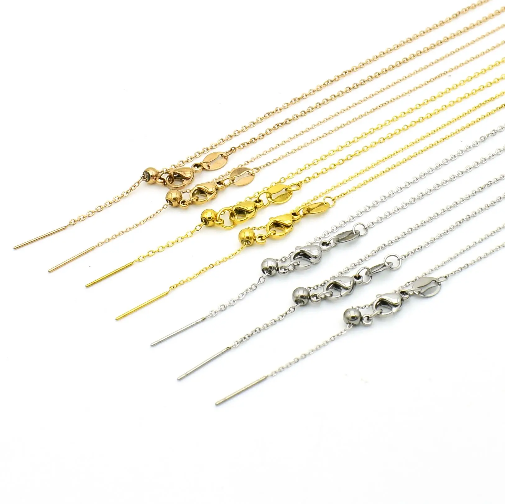 

Wholesale Bulk Price 18k Stainless Steel Gold Plated Bead Chain Adjustable Necklace With Needle Pin For Women Diy Jewelry