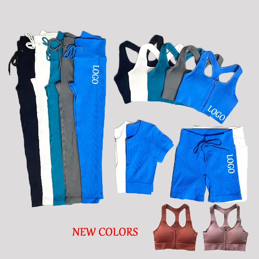 

2021 Wholesale Women Ribbed Design Yoga Sportswear Workout Set Top Yoga Set