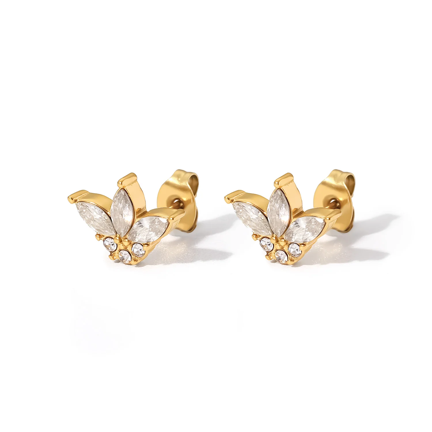 

Dainty White Zircon Inlaid Crown Stud Earrings Stainless Steel 18K Gold Plated Jewelry Gift Earrings