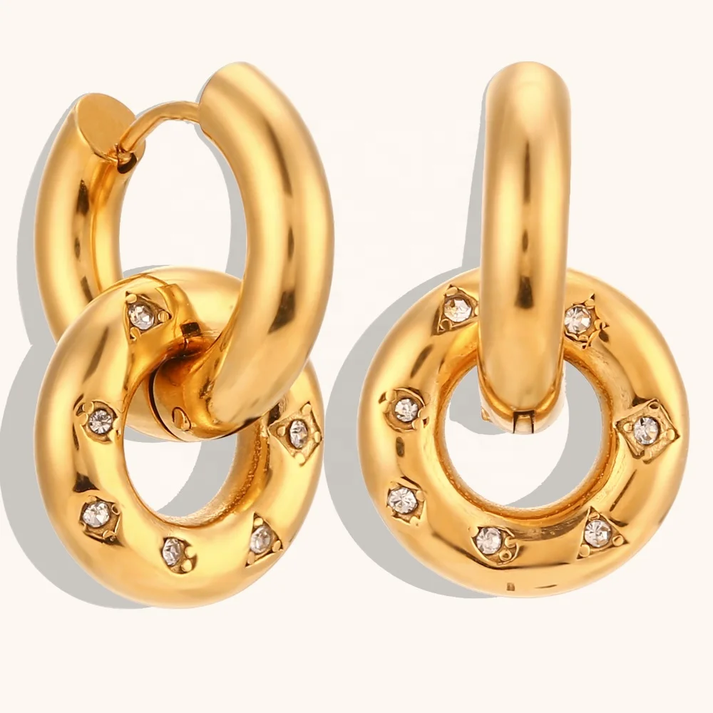 

Ding Ran 2023 Trendy Donuts Shape Earring 18K Gold Plated Stainless Steel Earrings Jewelry
