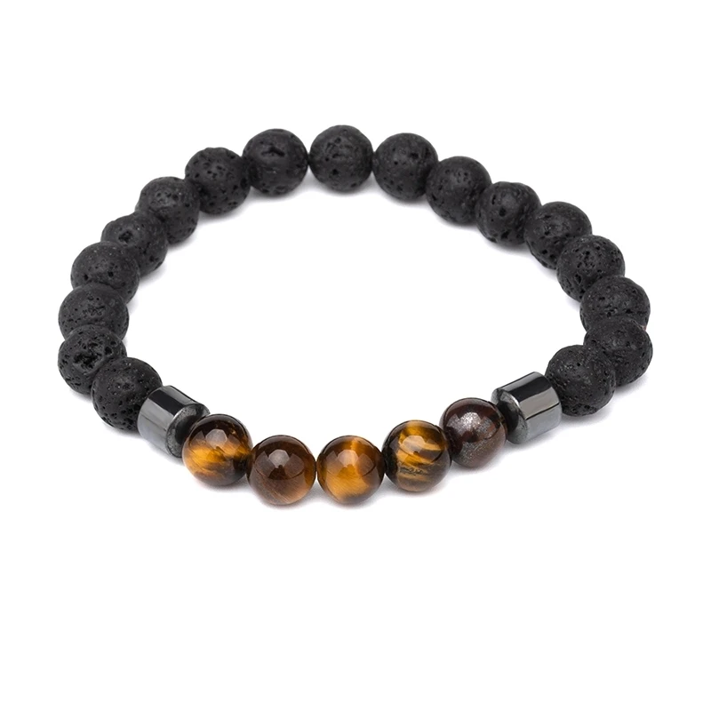 

Fashion black lava stone jewelry tiger eye bead bracelet for women and men