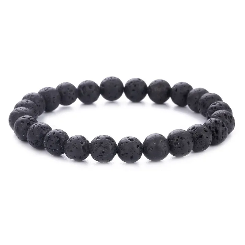 

6mm 8mm Black Lava Stone Beads Stretch Beaded Essential Oil Diffuser Bracelet Charm Buddha Yoga Bracelets for Men Women Jewelry