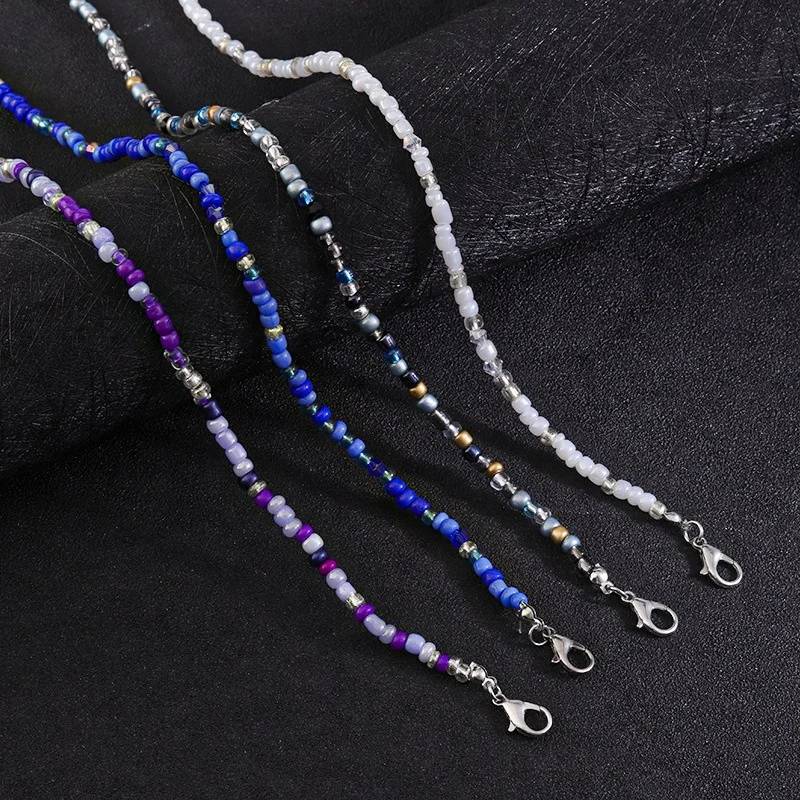 

Amazon Hot Selling Glass Bead Necklace Put Lost Face Maskes Holder Chain, As photo