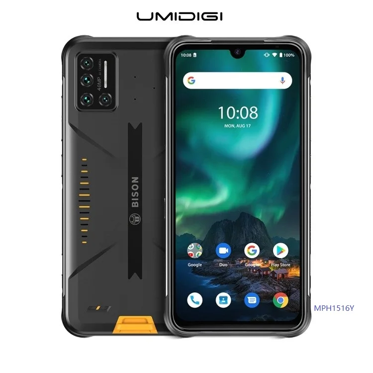

Original Umidigi Bison Android 10 Mobile Phone 6.3" Unlock 6GB RAM 128GB ROM 48+MP Quad Back camera Octa-Core 5000mAh Smartphone, Orange, yellow