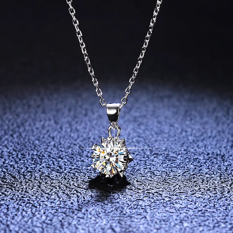 

Silver 925 Original Diamond Test Past Brilliant Cut 1 Carat D Color Moissanite Snowflake Pendant Necklace Platinum Plated Chain