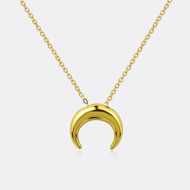 

European Ins Hot Gold Plated Moon Shape Choker Necklace Smooth Moon Pendant Necklace for women, As pictures