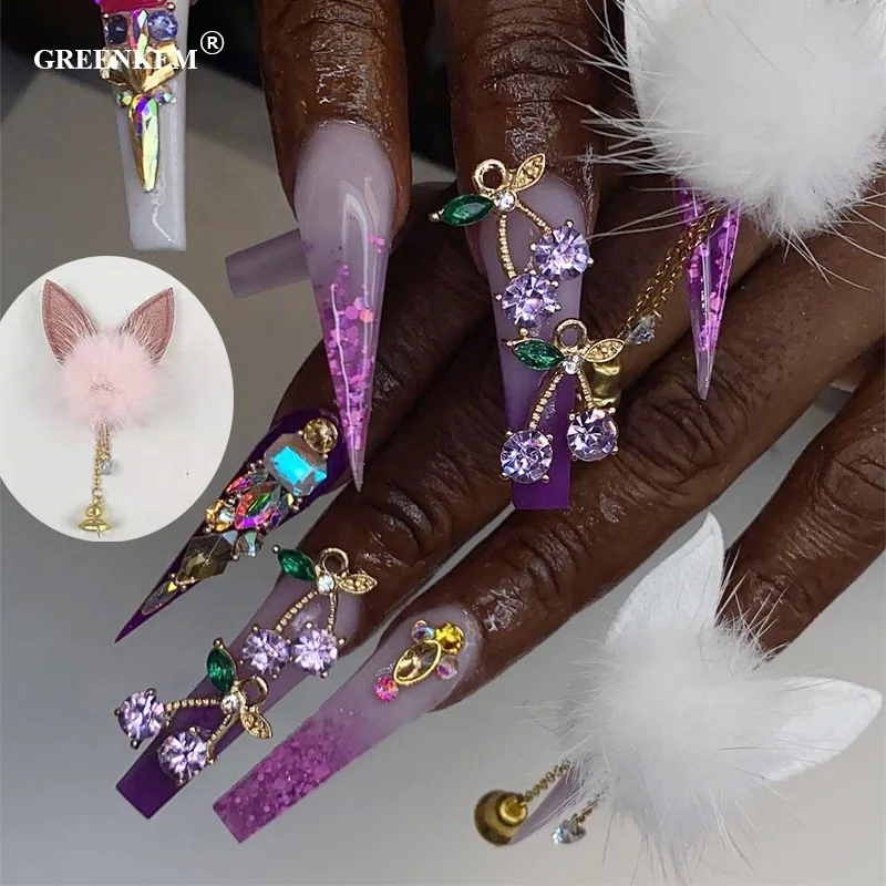 

GREENKEM Wholesale 2021 Nail Charms Latest Products Fluffy Nail Supply Vendor 3D Art Decoration Cat Magnetic Nail Pom Pom, Multicolor fluffy ball