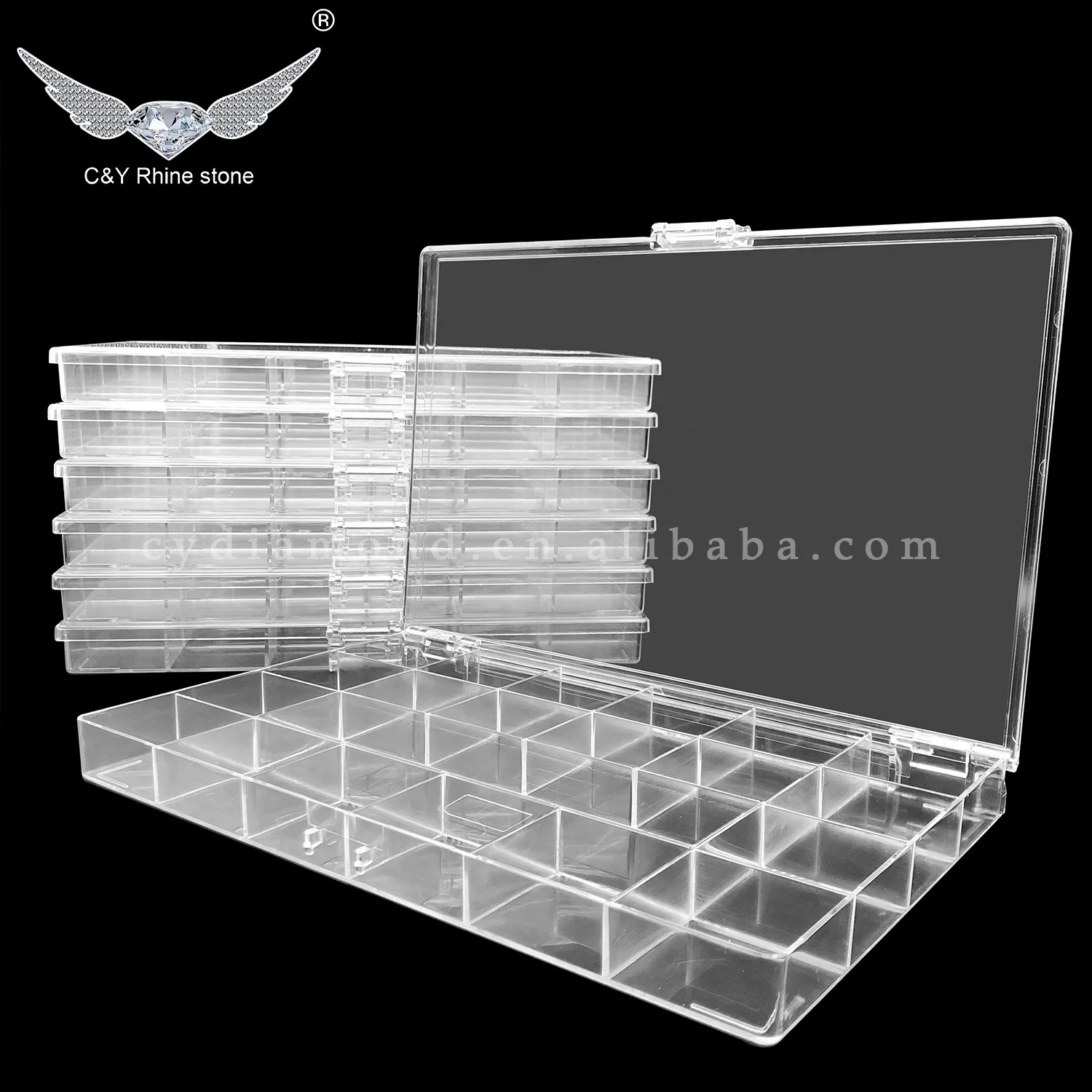 

C&Y 21 Grids Empty Nail Art Accessories High Clear Plastic Boxes Custom Jewelry Packaging Rhinestone Box