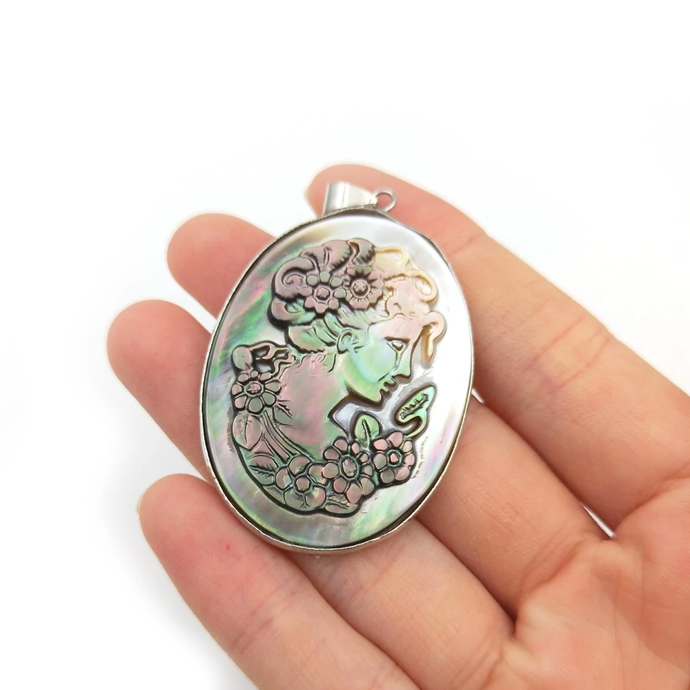 

Hot sale New design hand carved shell cameo crafts elegant lady mother of pearl retro pendant for jewelry india style necklaces, As picture shows