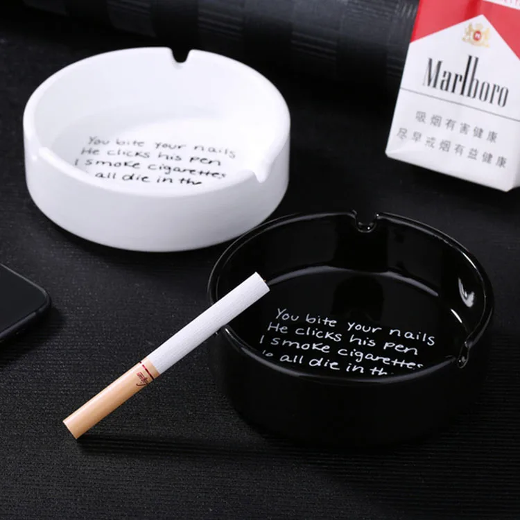 

English letters Nordic American black and white round ceramic creative ashtray Western restaurant cafe custom logo, Black;white