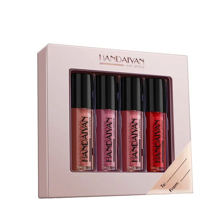 

4 lip gloss set custom logo high pigment private label plumping clear litter lip gloss, Multi-colors