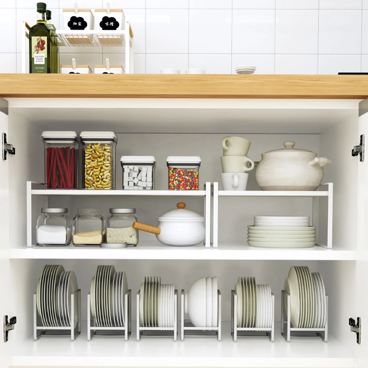

Favourable New upgrade Wholesale Kitchen cabinet Metal Mini Dish storage rack space saving kitchen organizer, White / black