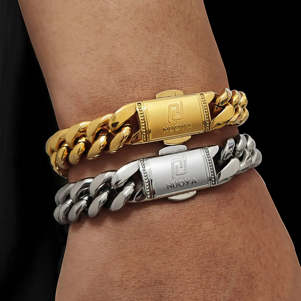 

NUOYA Wholesale Gold Bracelets for Men Stainless Steel Logo 18k Bracelets Pulsera Hombre, Gold/silver color