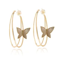 

YANYI Women Shell Butterfly Charm Large Double Hoop Earrings With Silver Pin