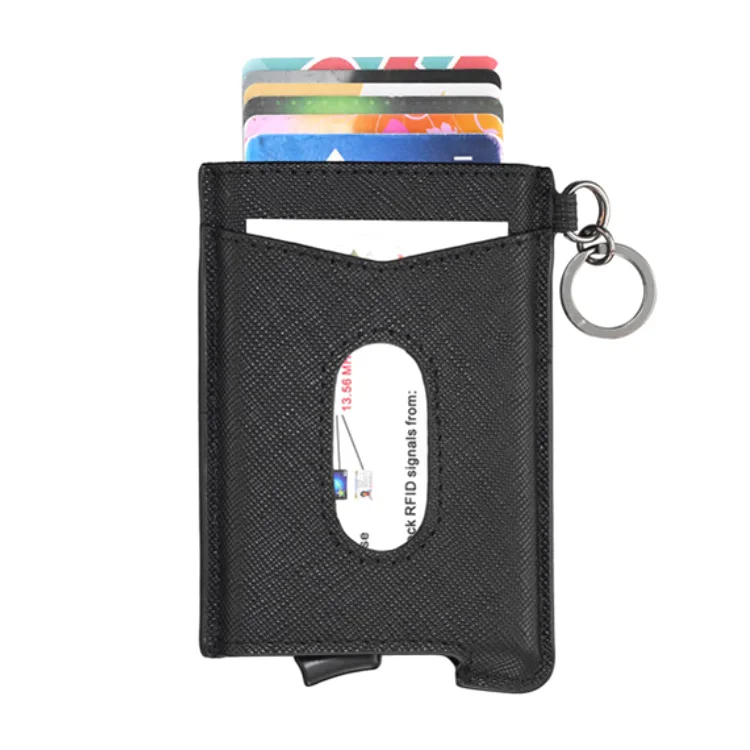 

Quick Card Access Aluminum Card Holder Slim Smart card case and Parliament Business Wallet with key chain and id window, Optional