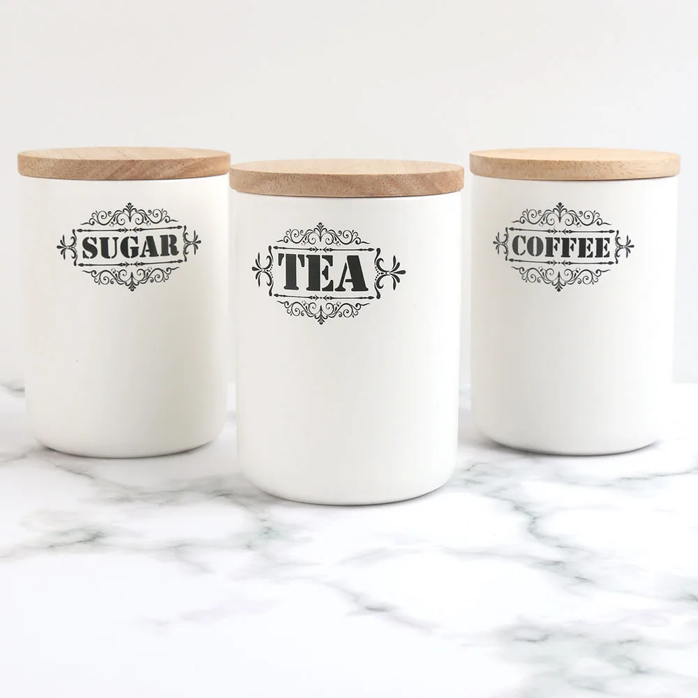 

Custom Design Ceramic Porcelain Food Sugar Coffee Tea Kitchen Canister Set of 3