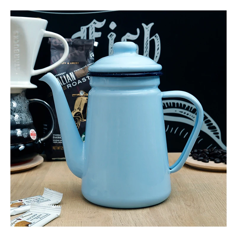 

Custom Enamel Coating Teapot White Color Tea Kettle With Lid, Customized