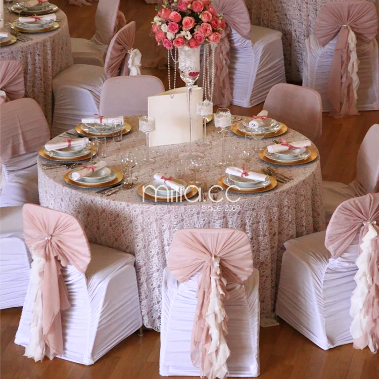 
Hot sale wholesale blush chiffon ruffled wedding chair cover sash hood 