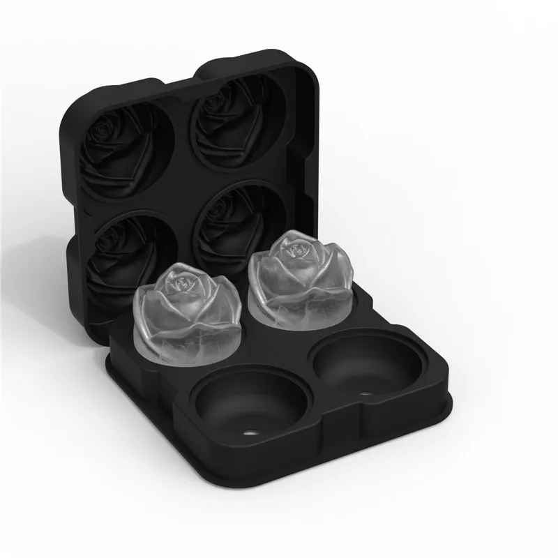 

Free Shipping 4 cavity Silicone sphere Rose Shaped Ice Mold Tray Ice Cube Tray with Square Molds, Black