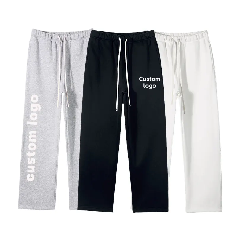 Wholesale Custom Embroidery and Puff 500gsm Fleece Pure Color Loose Straightly Men Jogger Pants