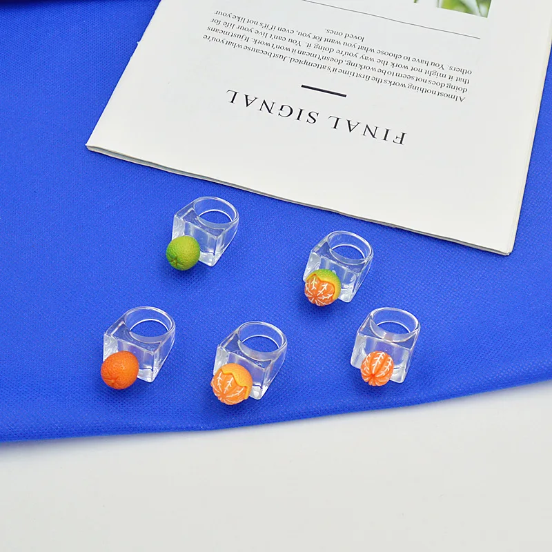 

OUYE Creative Fruit Ring Personality Sweet Trendy Girl Transparent Resin Orange Simple Ring Middle Index Finger, Picture