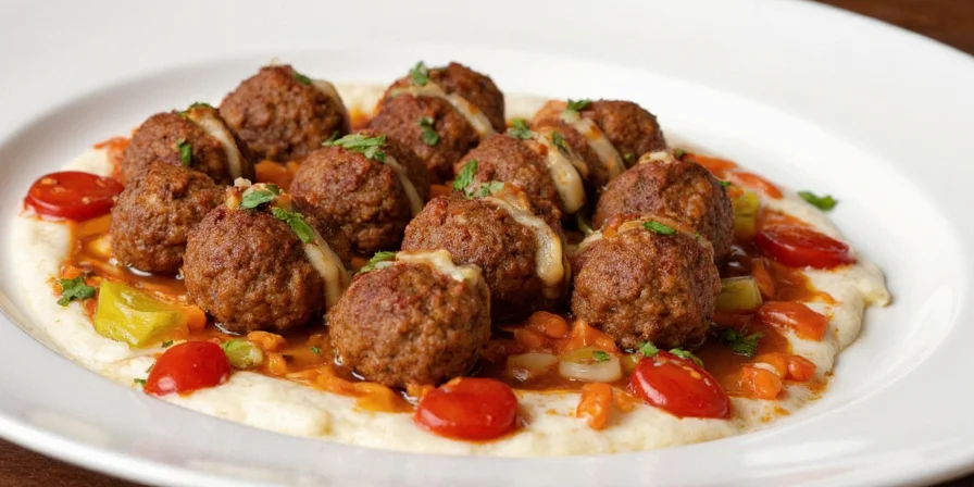 Different types of kofte from various countries arranged on one platter