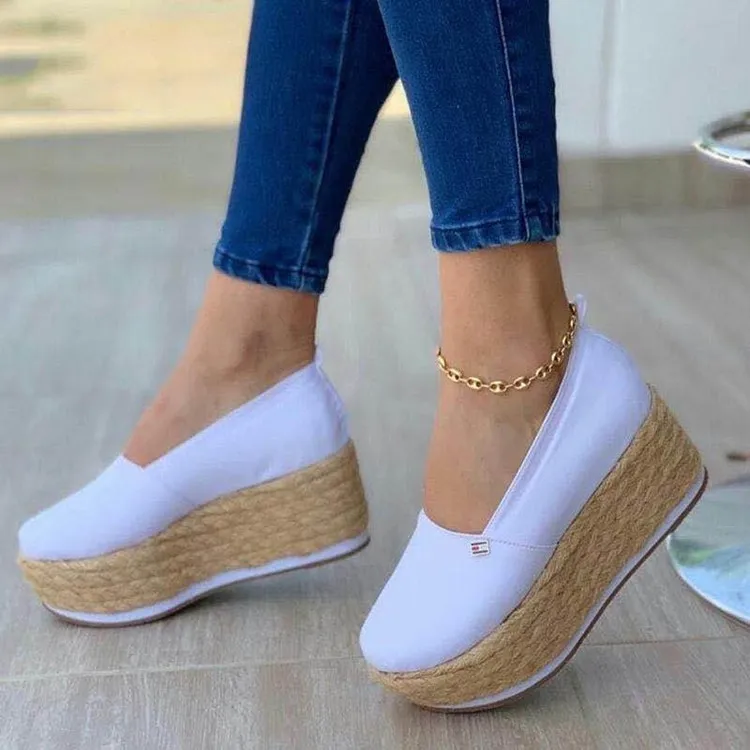 

Amazon AliExpress Hot Selling Women's Casual Shoes Plus Size Candy Color Wedge Waterproof Platform One Pedal Canvas Shoes Women