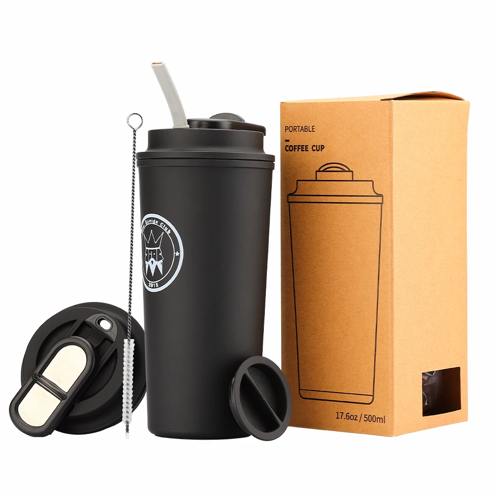 

New Design Portable Custom Color and Logo 500ml PP Plastic Travel Coffee Mug with Leak-proof Lid and Silicone Straw, Customized color