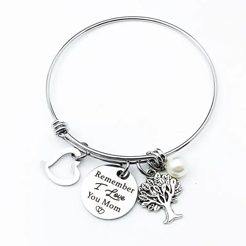 

Stainless steel pendant bracelet remember I love you mom retractable bracelet ring Mother's Day Thanksgiving gift, As shown in color