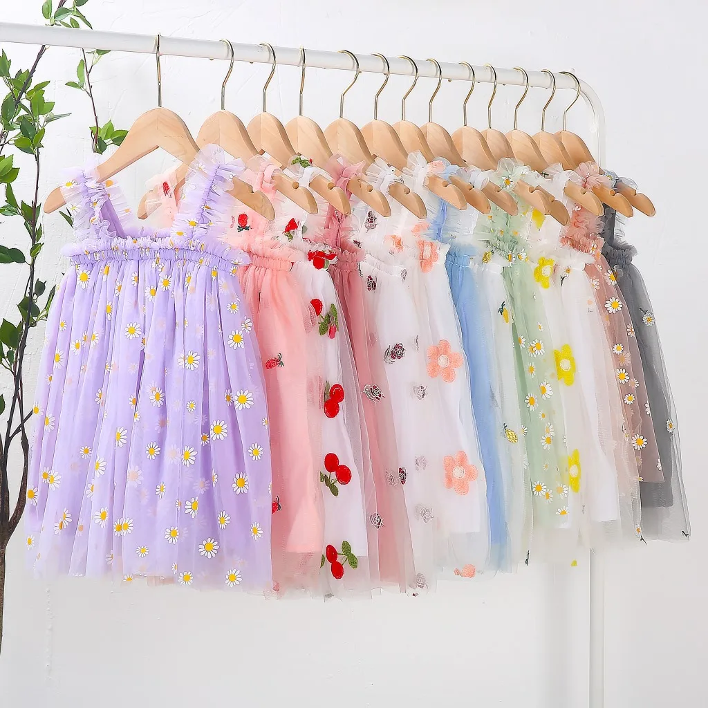

Korean Mesh Dot Sleeveless Children Princess Dress Kids Clothing Kids Clothes Girl Dress For Baby Girl, Picture shows