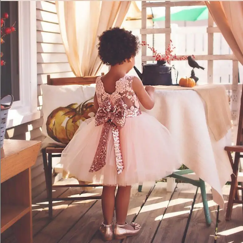 2019 wholesale sequin flower party birthday wedding princess toddler baby clothes kids girl dress