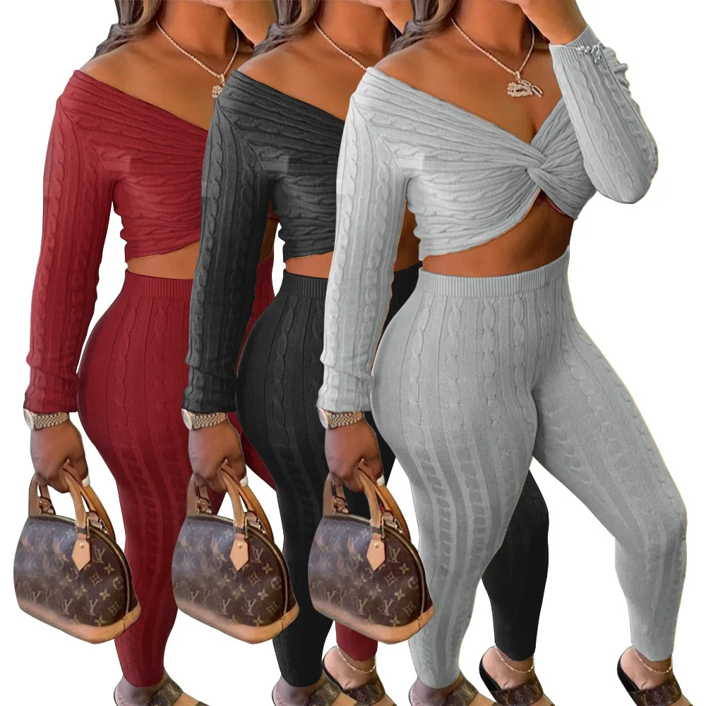 

2021 New Arrival Two Piece Women'S Wear Women'S Wear Kink Top Pants Sweater Suit Women Sets