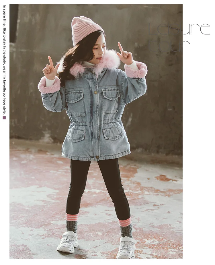 

Winter Child Jacket Fur Coat For Kids faux fur lining Parka With Fur Hooded