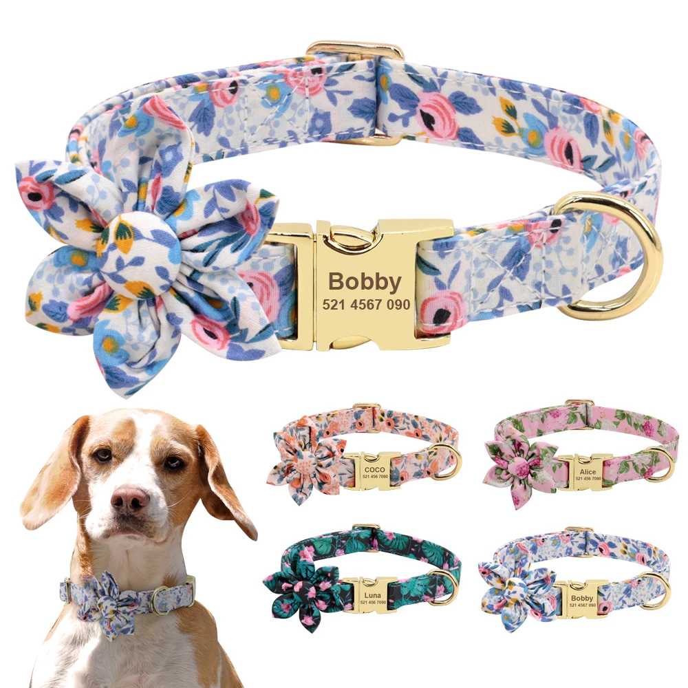 

Flower Custom Dog Collar Printed Pet Nylon Dogs Collar Personalized Chihuahua Puppy Collars for Small Medium Large Dog