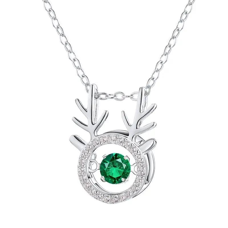 

Wholesale Cute Jewelry Luxury deer shaped silver chain emerald green diamond pendant necklace for sale