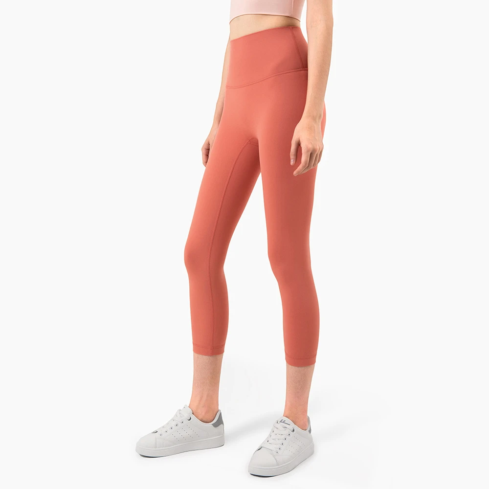 

2021 new ins no embarrassment yoga pants women's skin-friendly nude high waist abdomen and hips seven-point fitness pants