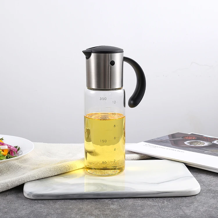 

18/8 304 stainless steel new glass olive oil dispenser bottle with measurements and anti leak spout for kitchen cooking oil, Silver
