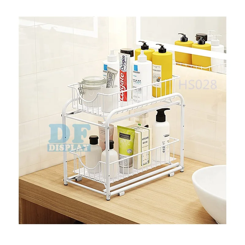 

HS028WHT under sink storage 2 Tier Stackable Sliding Basket Organizer Drawer, Silver grey