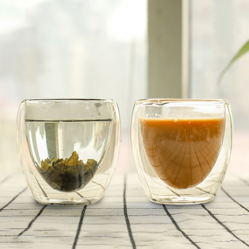 

Wholesale heat resistant coffee glass mugs double wall clear glass mug without handle