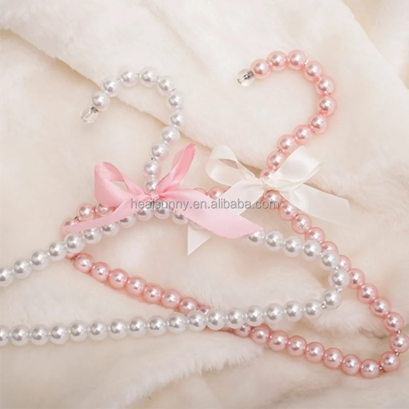 

20cm Wholesale Hot Sale Pet Clothes Hanger Non Slip Pearl Baby Clothes beaded Hanger, White/pink