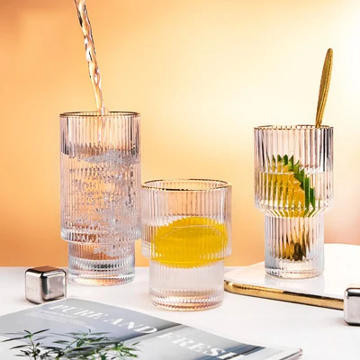 

Nordic bar home use vertical stripes heat-resistant clear stemless juice glasses cocktail coffee drink glass cup, As picture