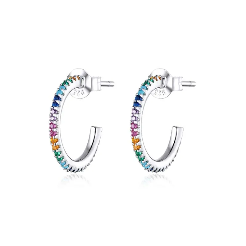 

Fashion 925 Sterling Silver Colored Zircon Earrings Huggie Hoop Earrings Jewelry Gift Sterling Silver mini hoops Women Earrings