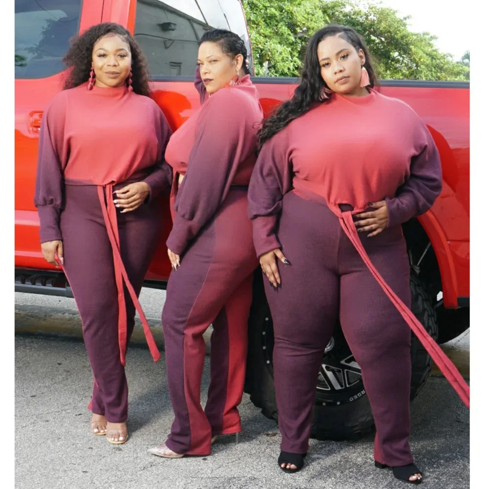 

European and American new arrivals plus size women's spring and autumn fashion bandage contrast color long sleeve suit women